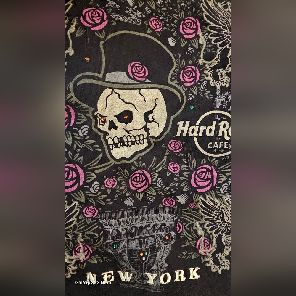 Hard Rock Cafe New York skeleton zip-up hoodie black purple distressed jacket - Picture 7 of 11